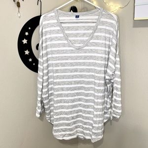 Heather Grey & White Striped Long Sleeve Shirt